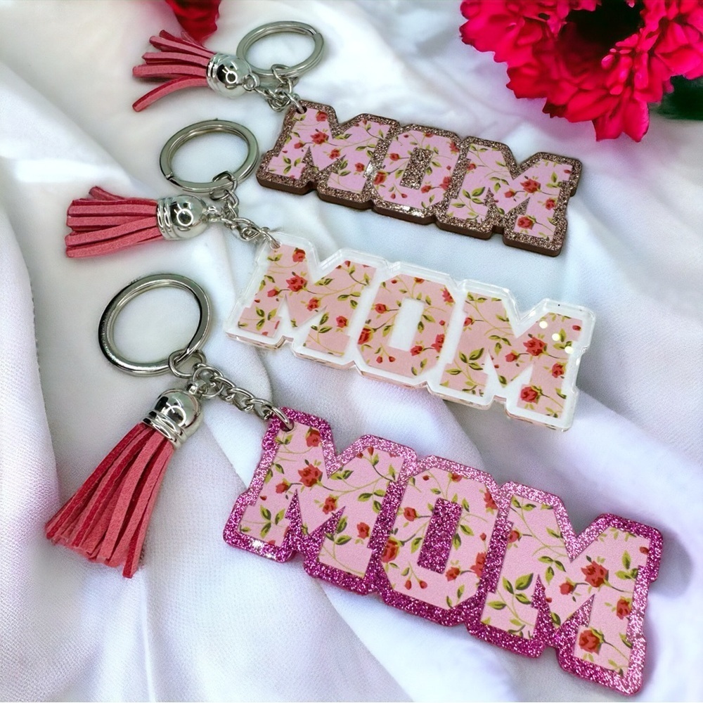 Floral MOM Glitter Keychain | Pink Boutique Mom Gift